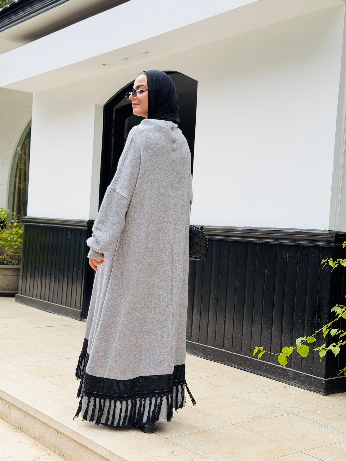 Fringes Soft Wool Dress in Grey