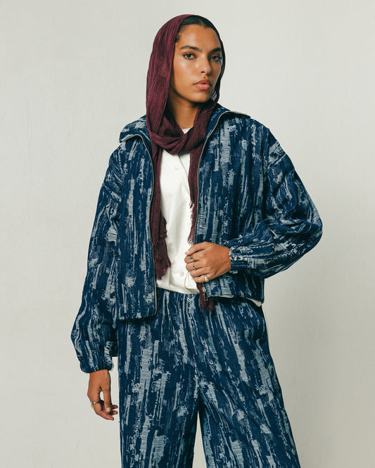 Brushstroke Denim Bomber Jacket