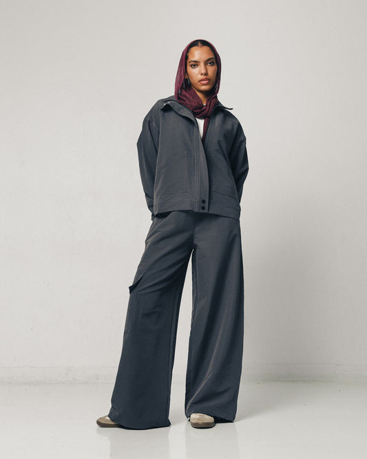 Back Ruffles Sports Set in Grey