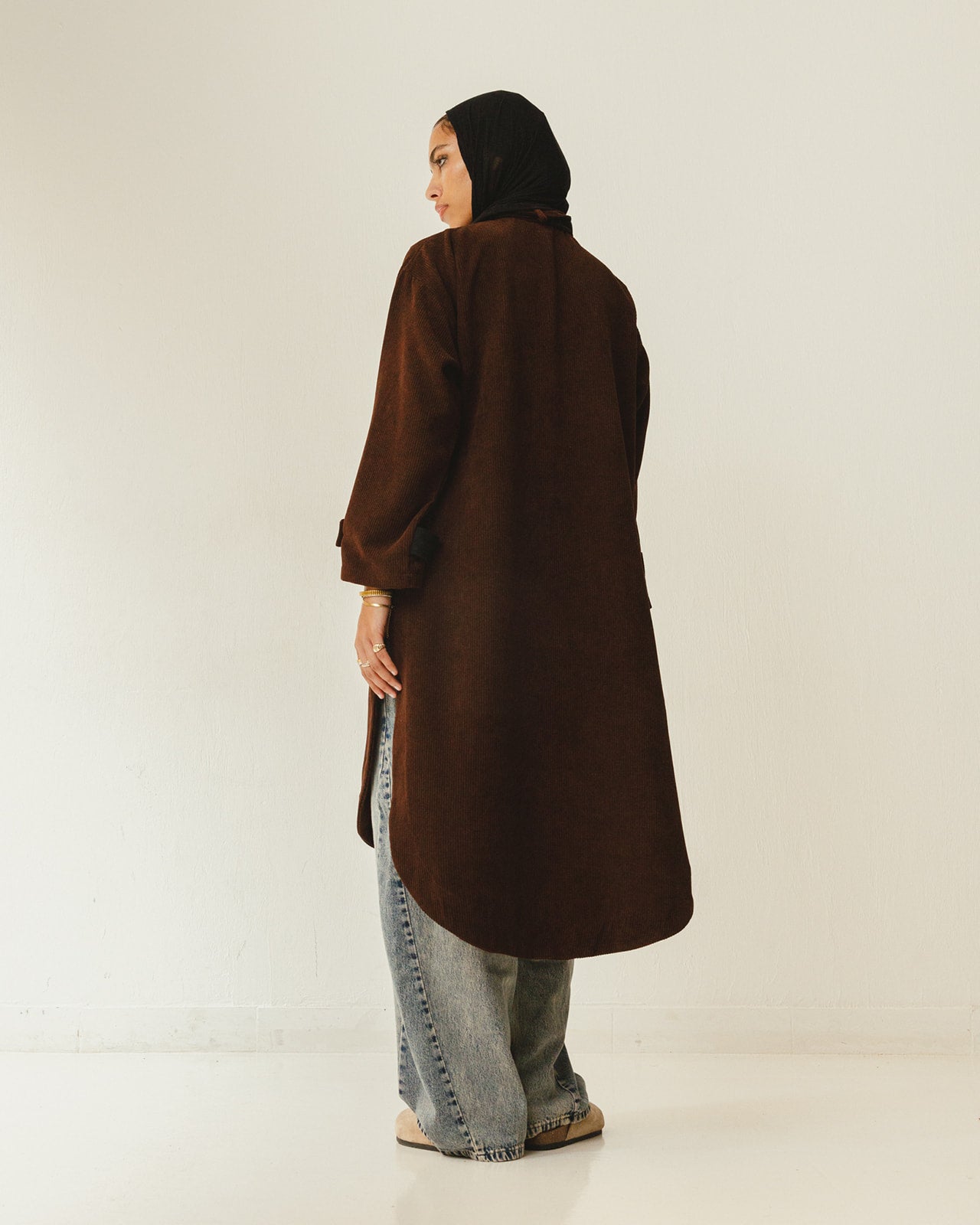 Bicolor Velvet Long Shirt in Brown