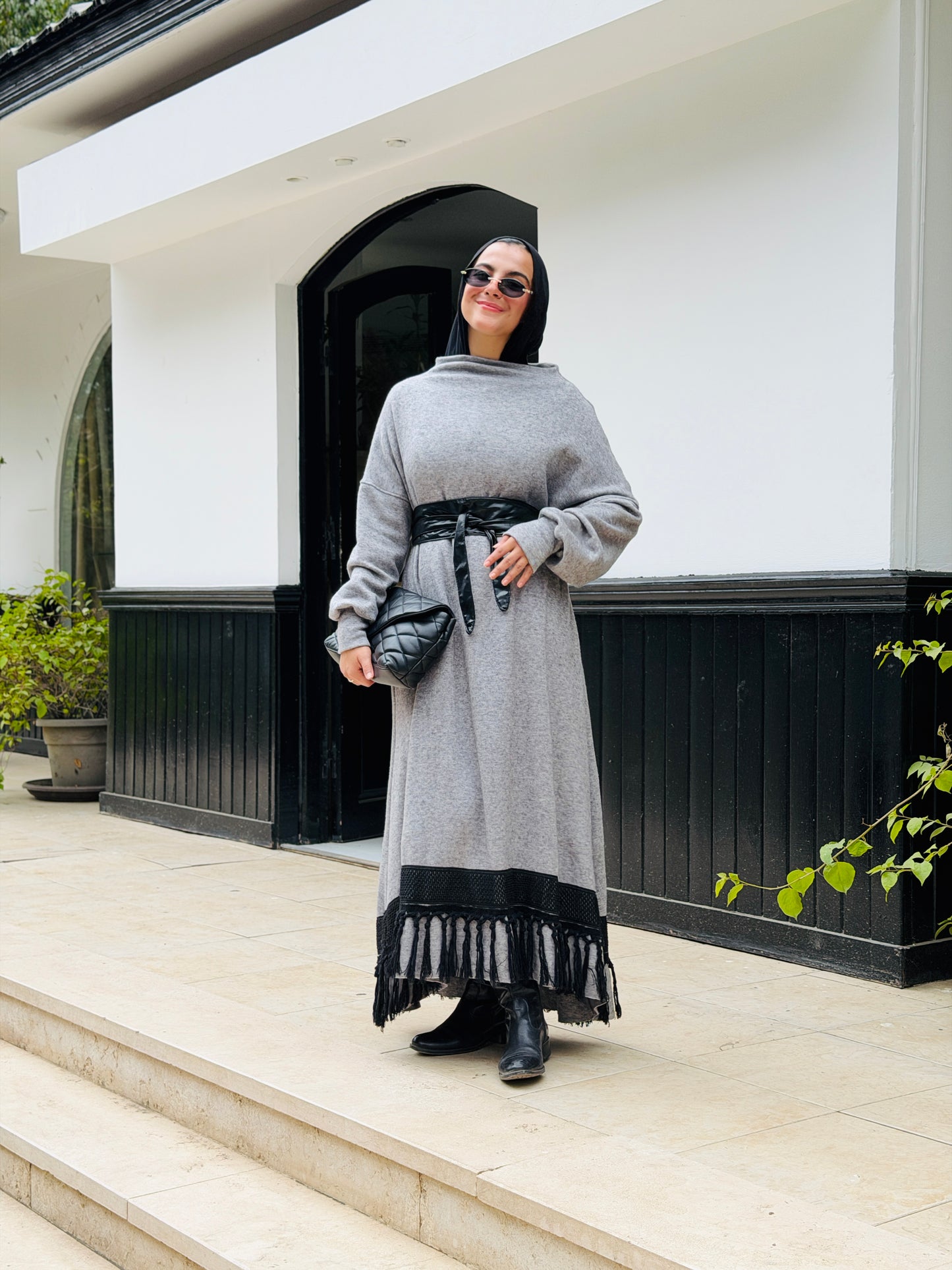 Fringes Soft Wool Dress in Grey