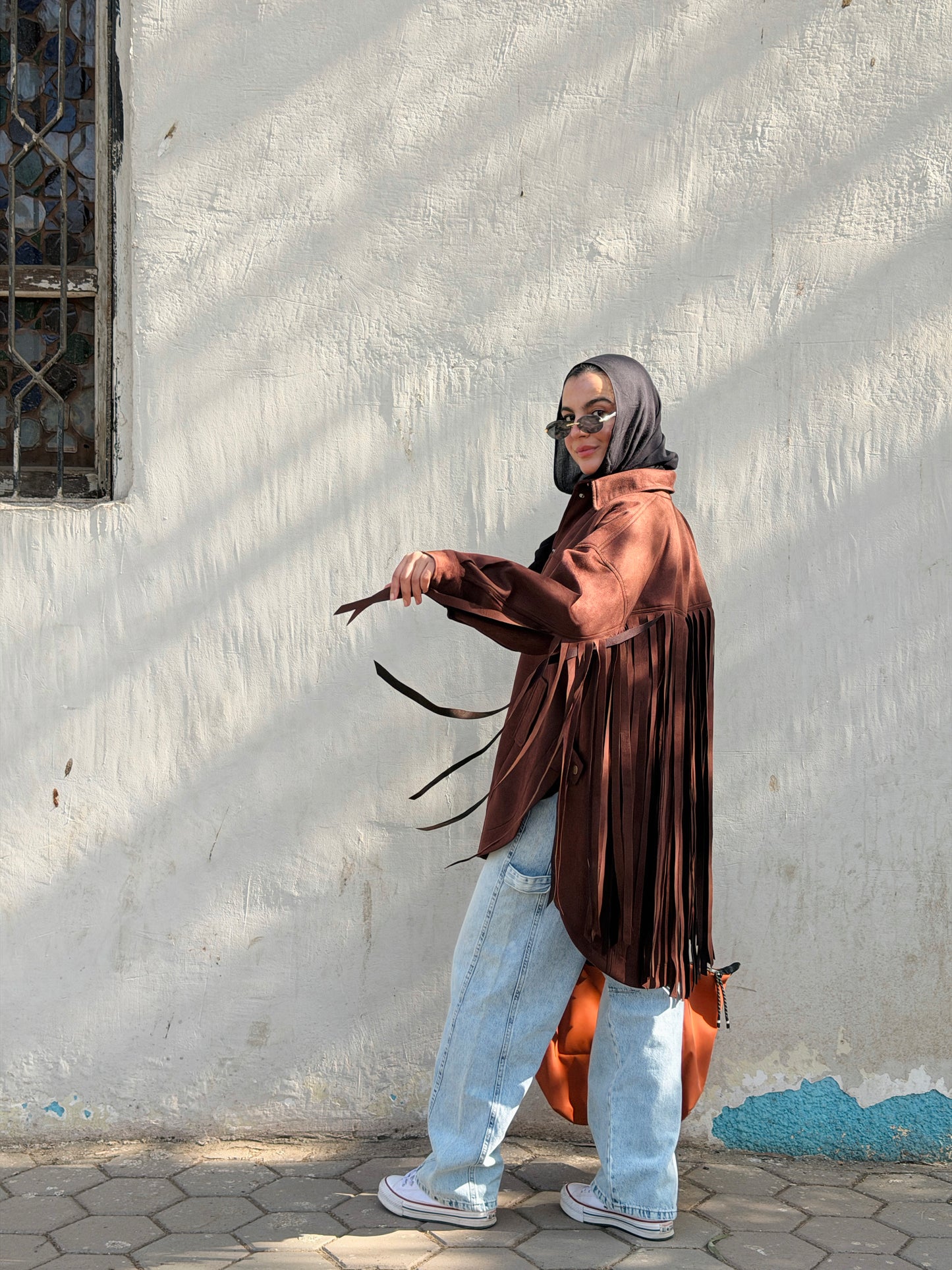 Back Fringes Suede Shirt in Brown
