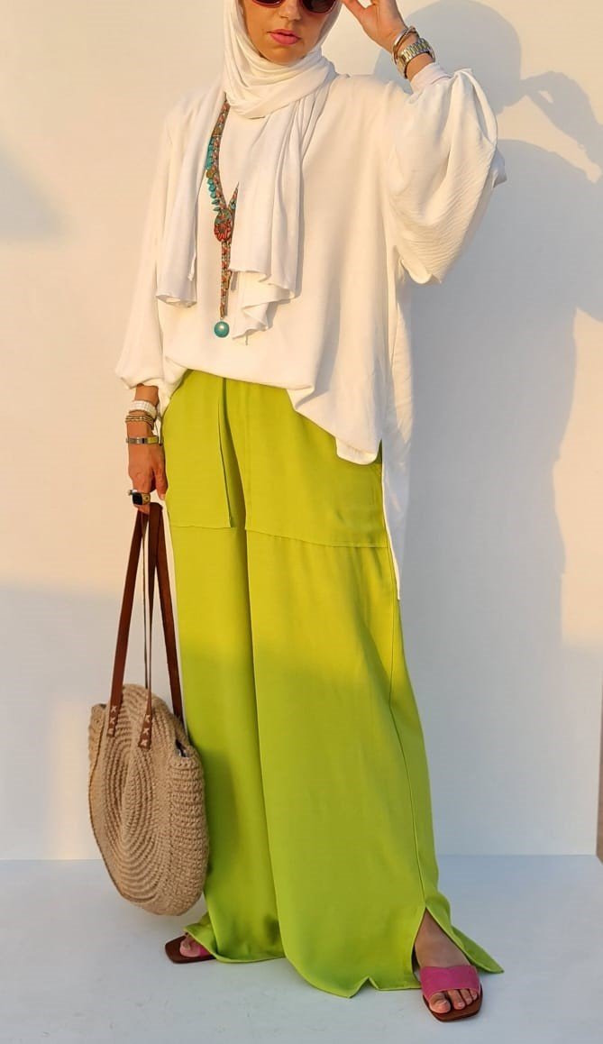 Wide Crepe Pants in Lime