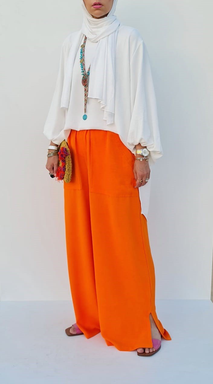 Wide Crepe Pants in Orange