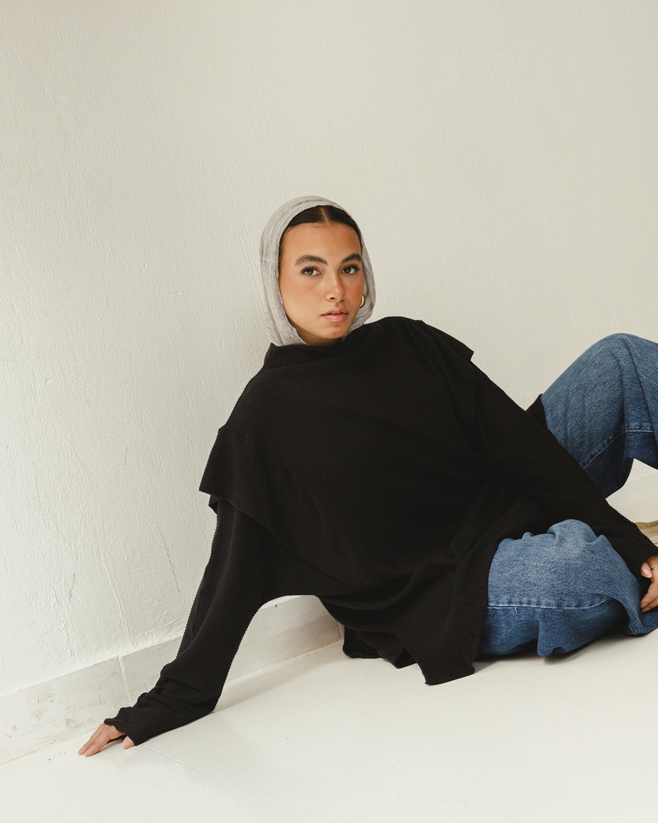 Longline Knit Top in Black