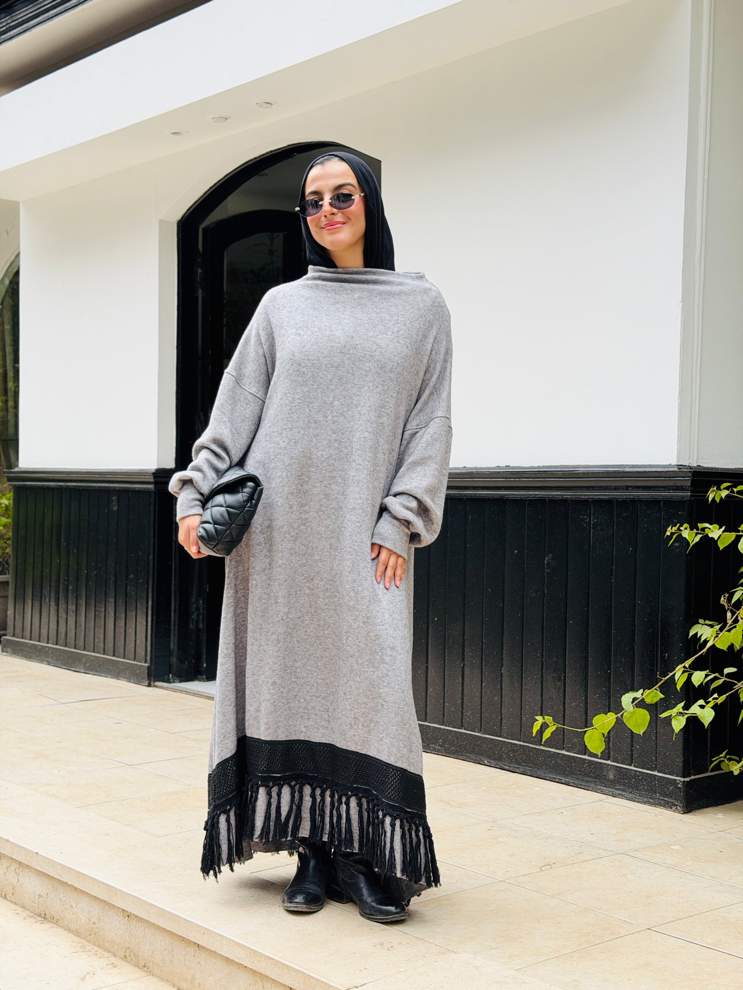 Fringes Soft Wool Dress in Grey