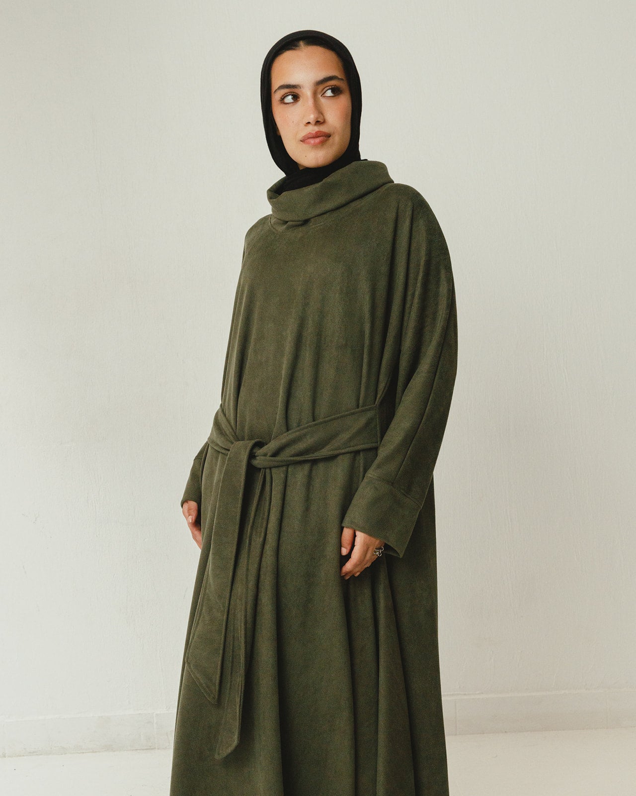 Asymmetrical Belt Dress in Olive