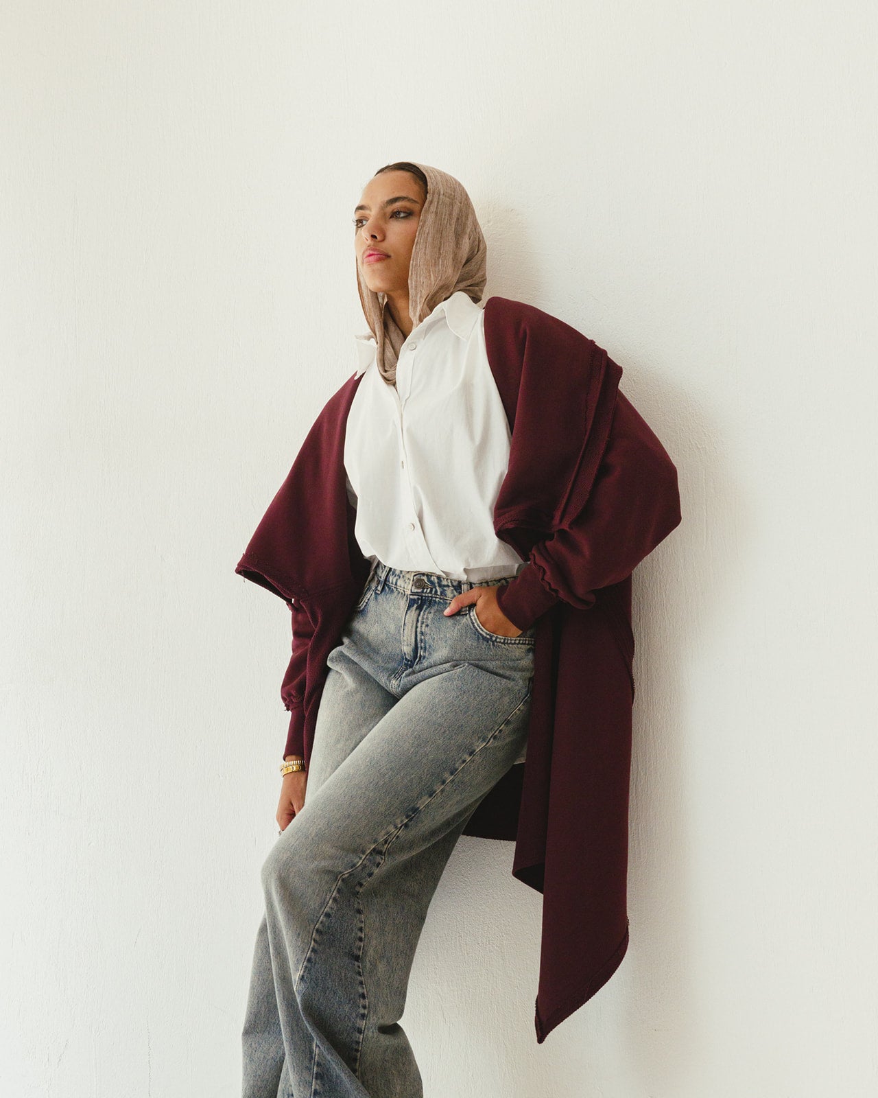 Cozy Flowy Reversible Cardigan in Burgundy