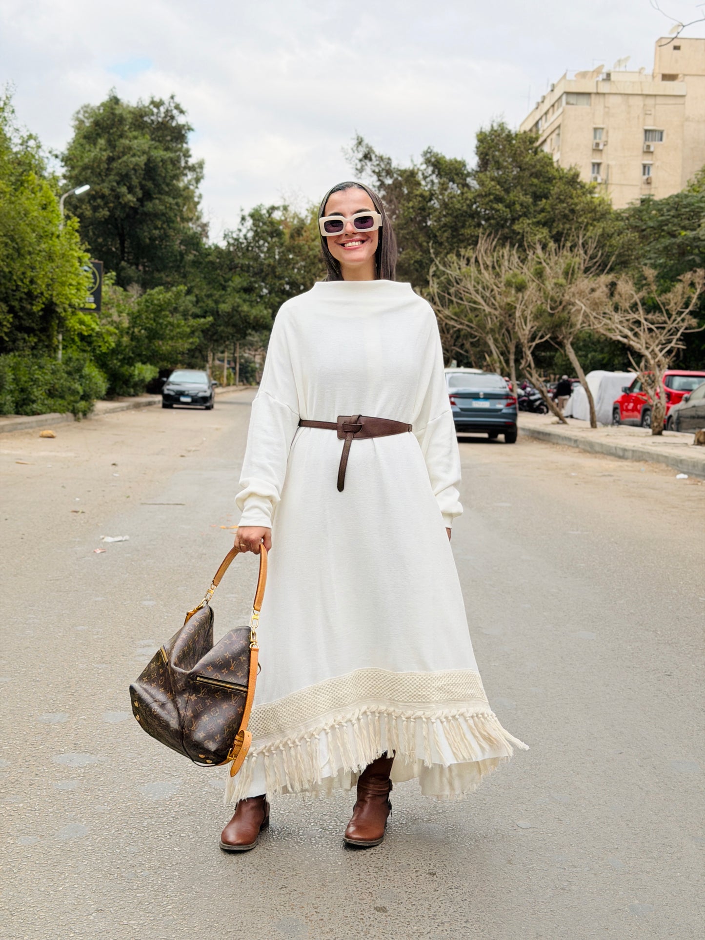 Fringes Soft Wool Dress in Grey