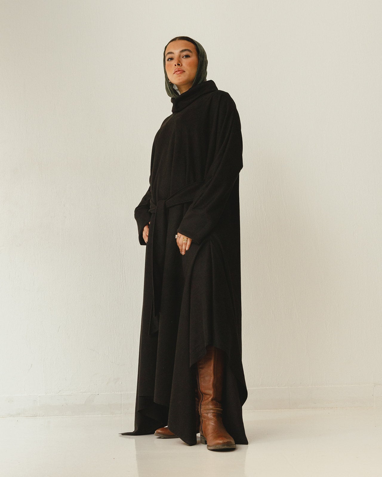 Asymmetrical Waist Belt Dress in Black