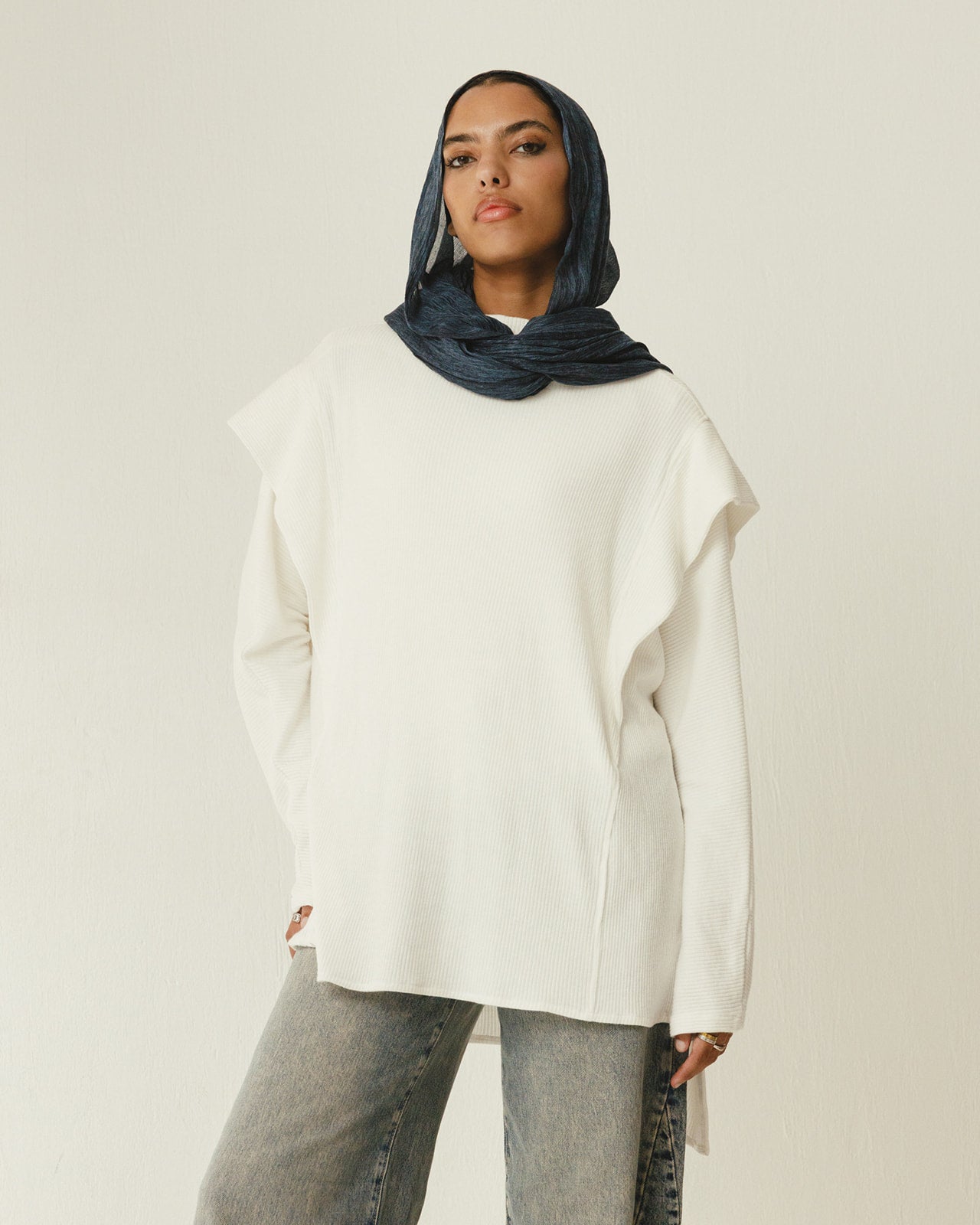 Longline Knit Top in White