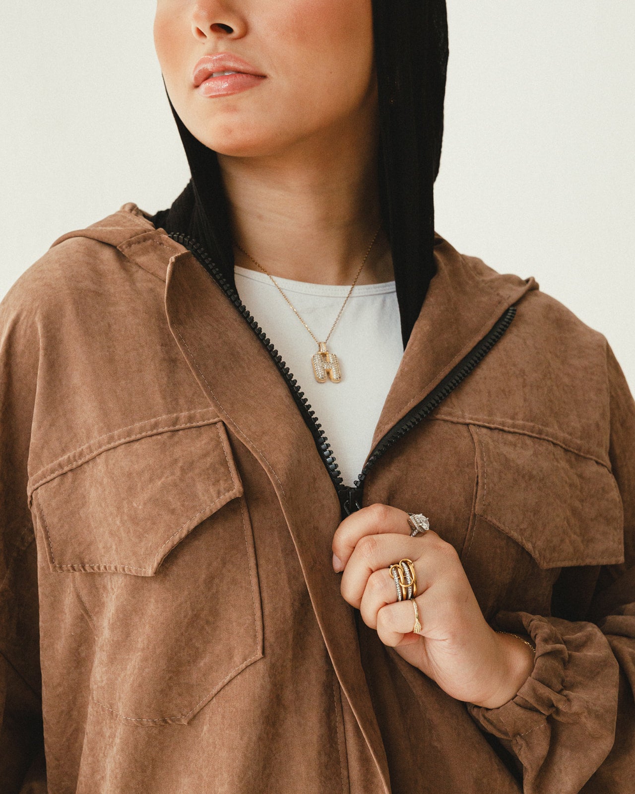 Bomber Jacket Flowy Skirt Set in Brown