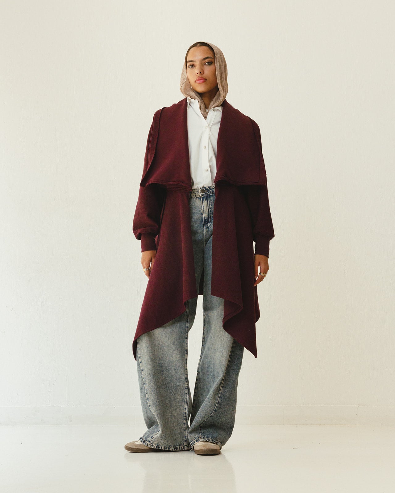 Cozy Flowy Reversible Cardigan in Burgundy