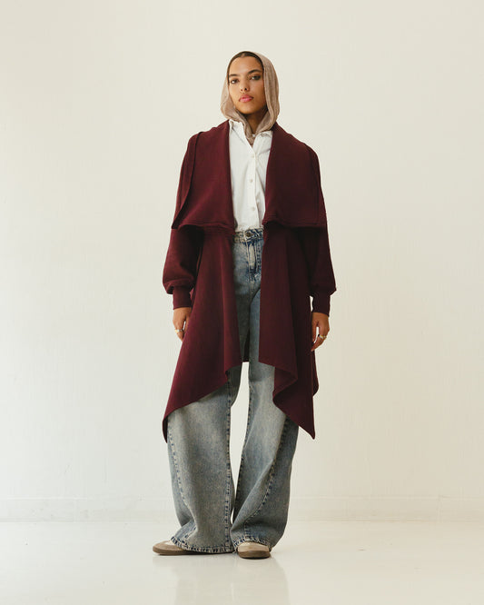 Cozy Flowy Reversible Cardigan in Burgundy