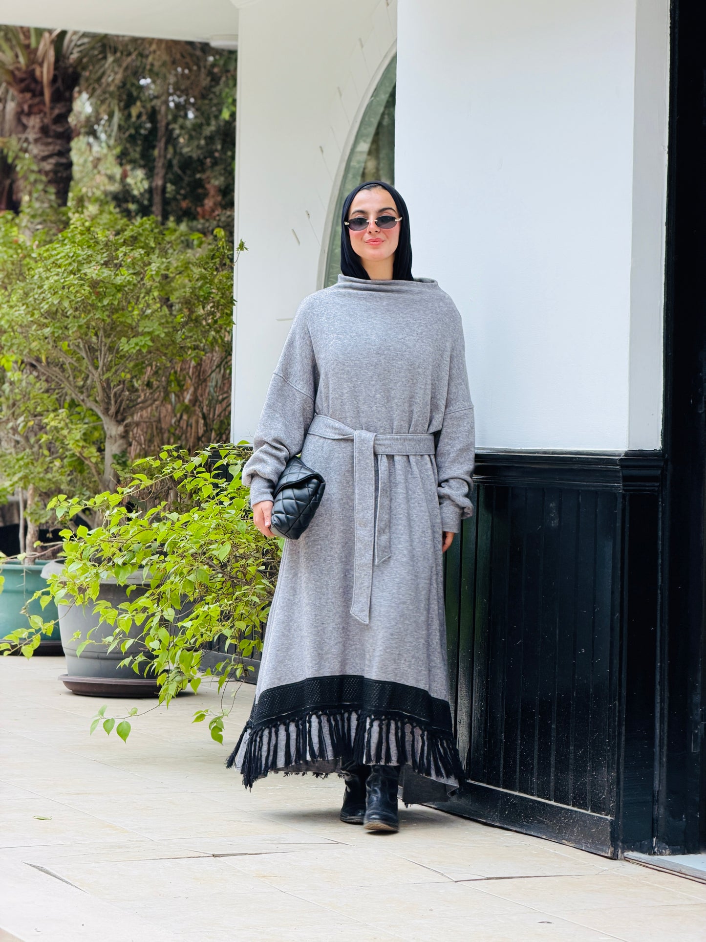 Fringes Soft Wool Dress in Grey