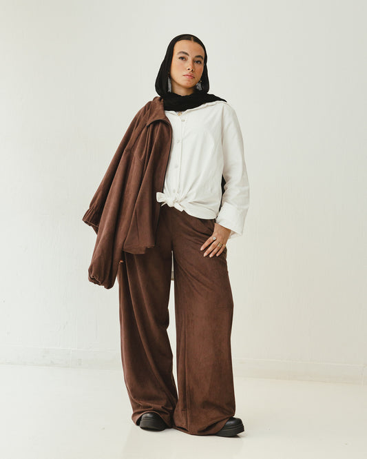 Suede Wide Leg Pants in Brown