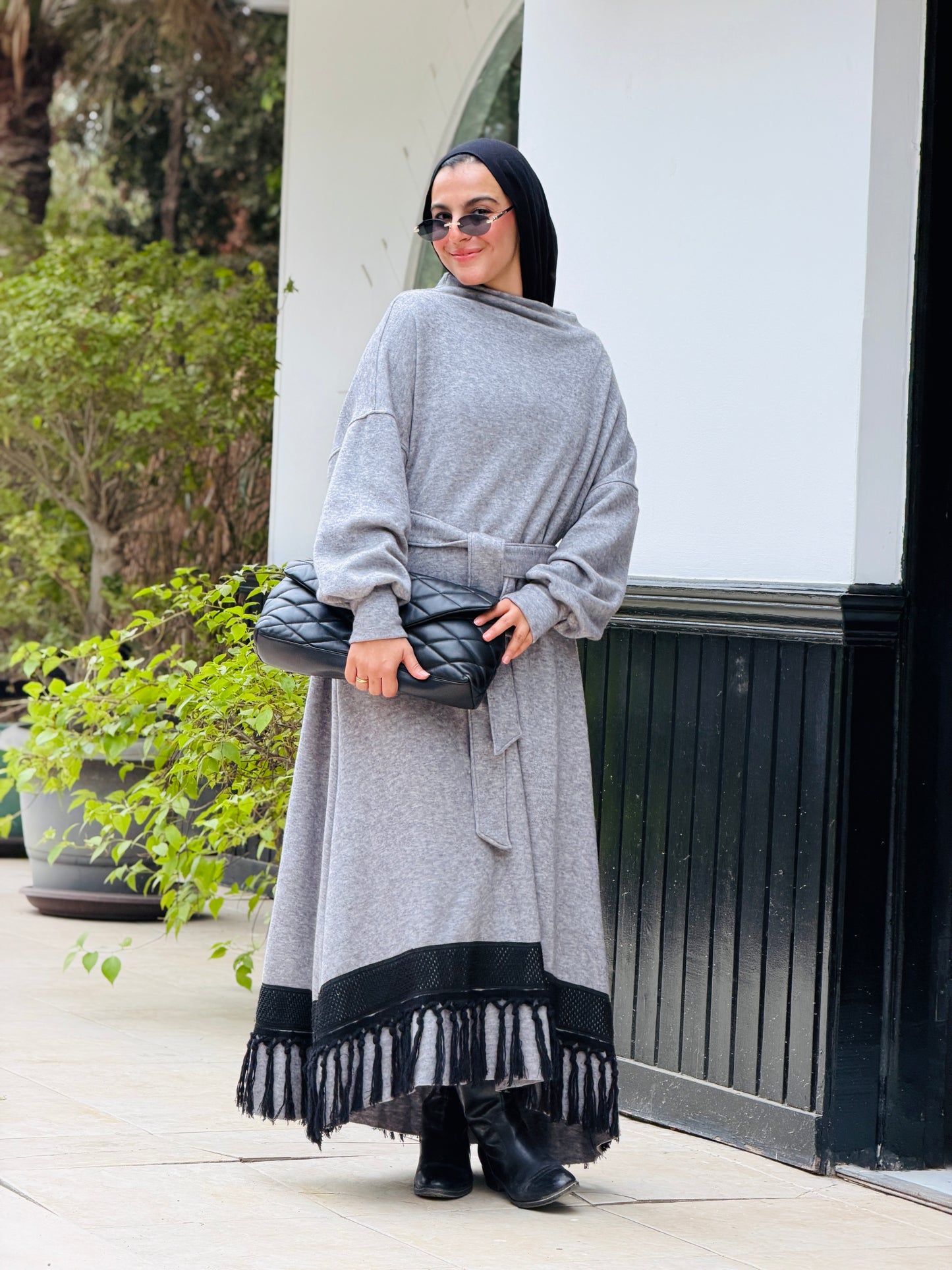 Fringes Soft Wool Dress in Grey