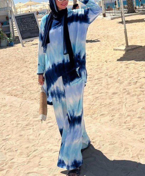 Tie Dye back drapee set in blue