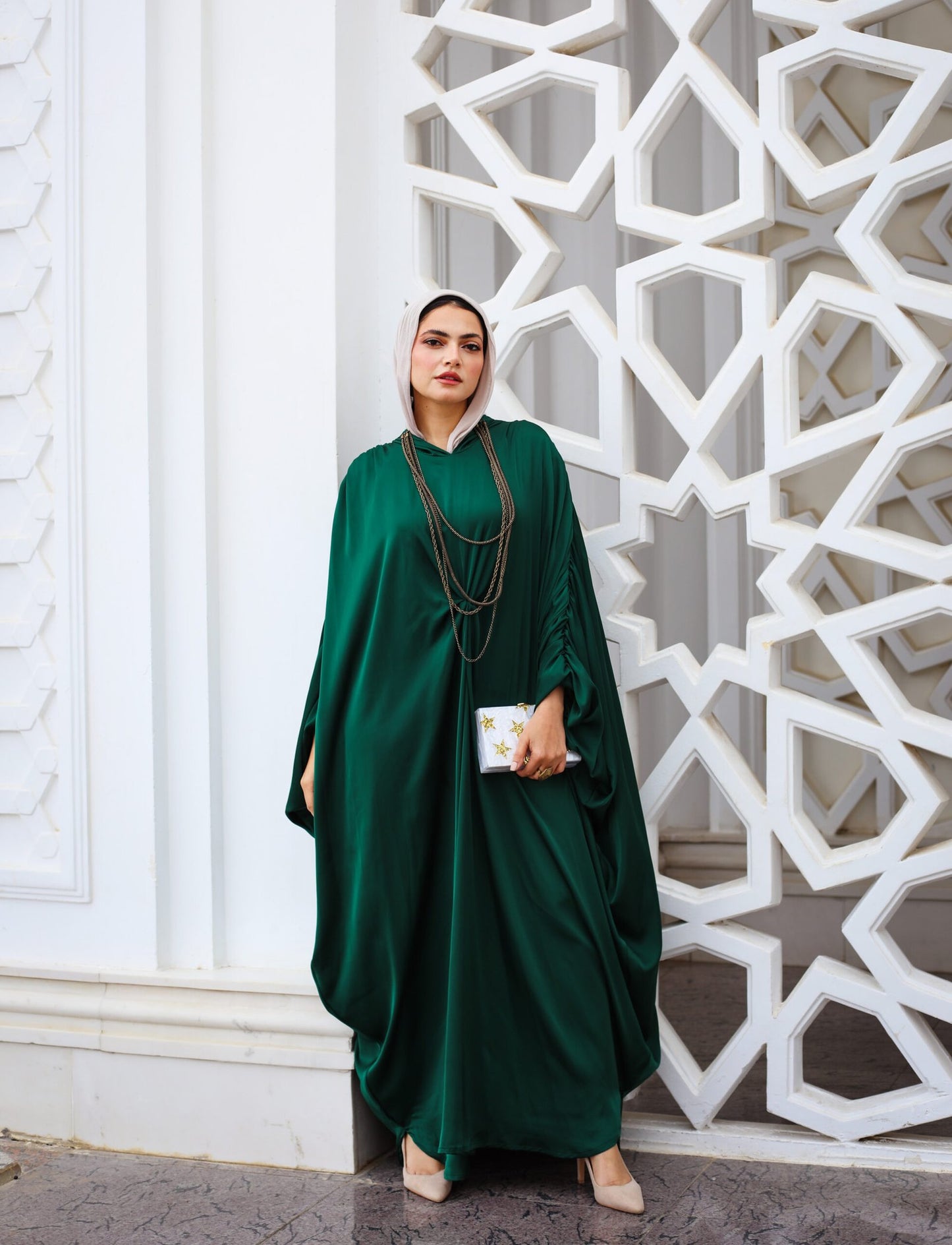 Nightfall wrap dress in emerald green