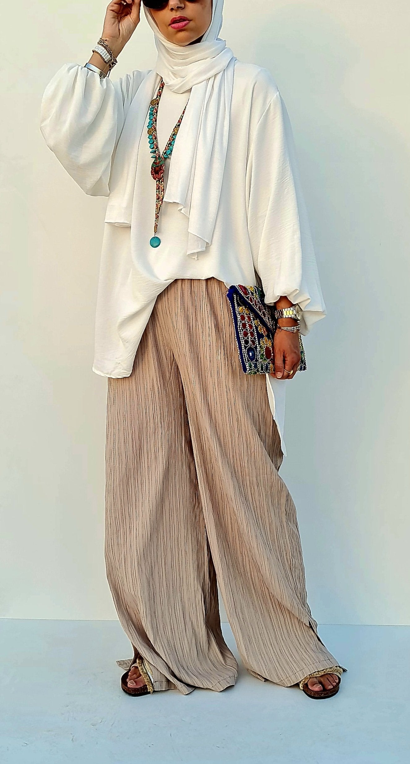 Ribbed wide pants in beige