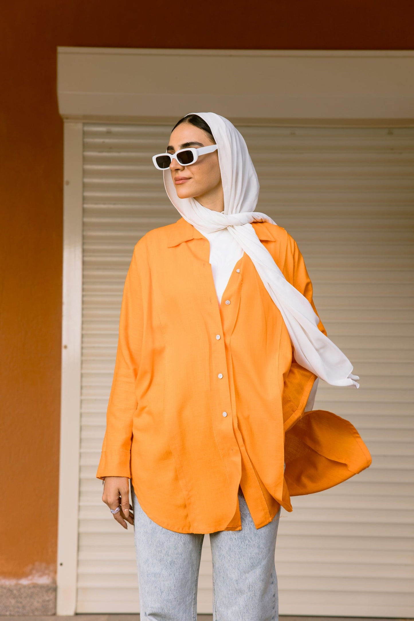 Linen stitches shirt in orange