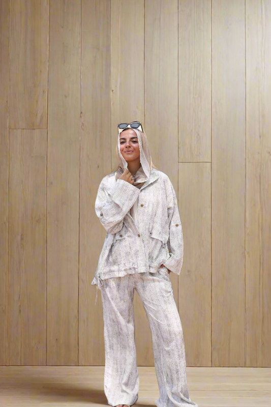 Tie Dye Bomber Jacket Set in Beige