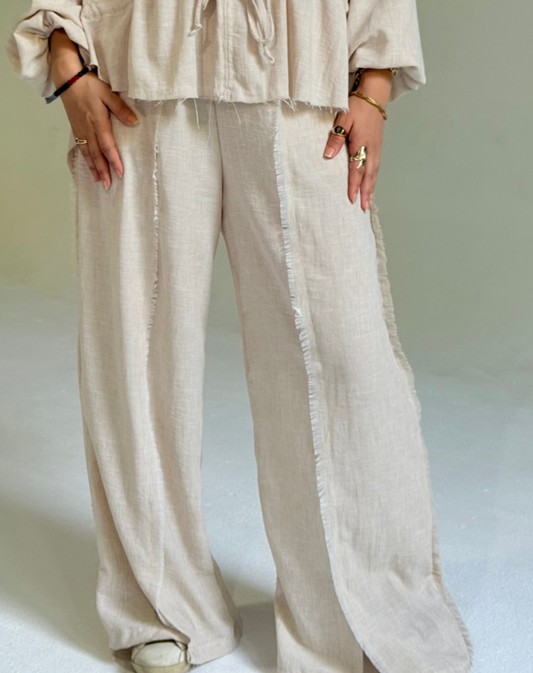 Linen Stitches Pants in Beige