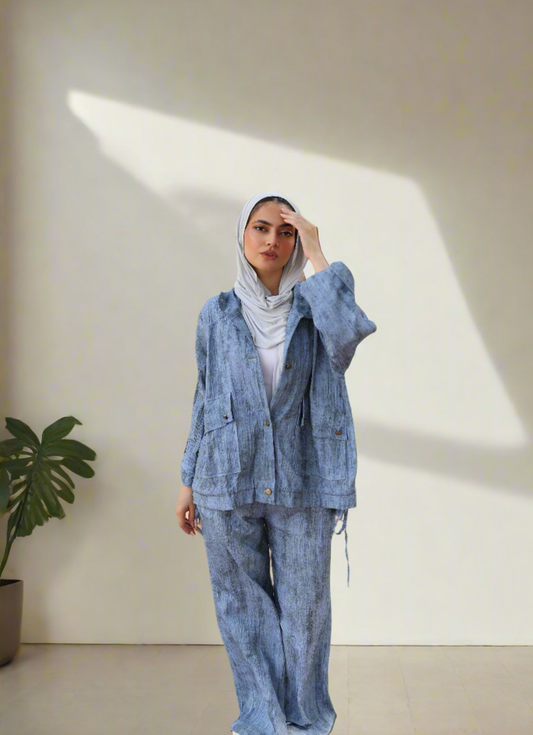 Tie Dye Bomber Jacket Set in Blue
