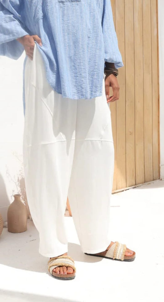 Barrel-leg Linen Pants in White