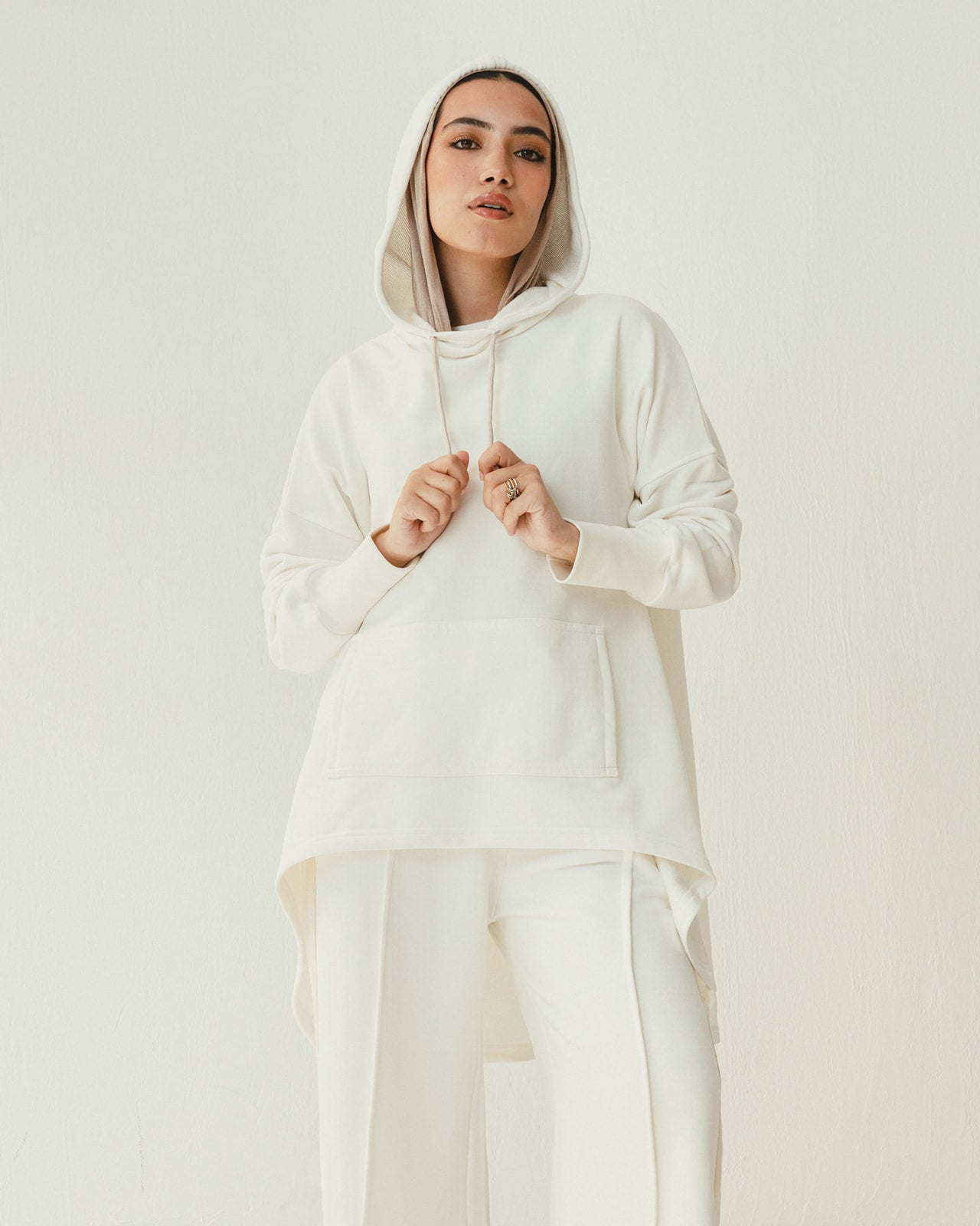 Tracksuit Hoodie Set in Off White