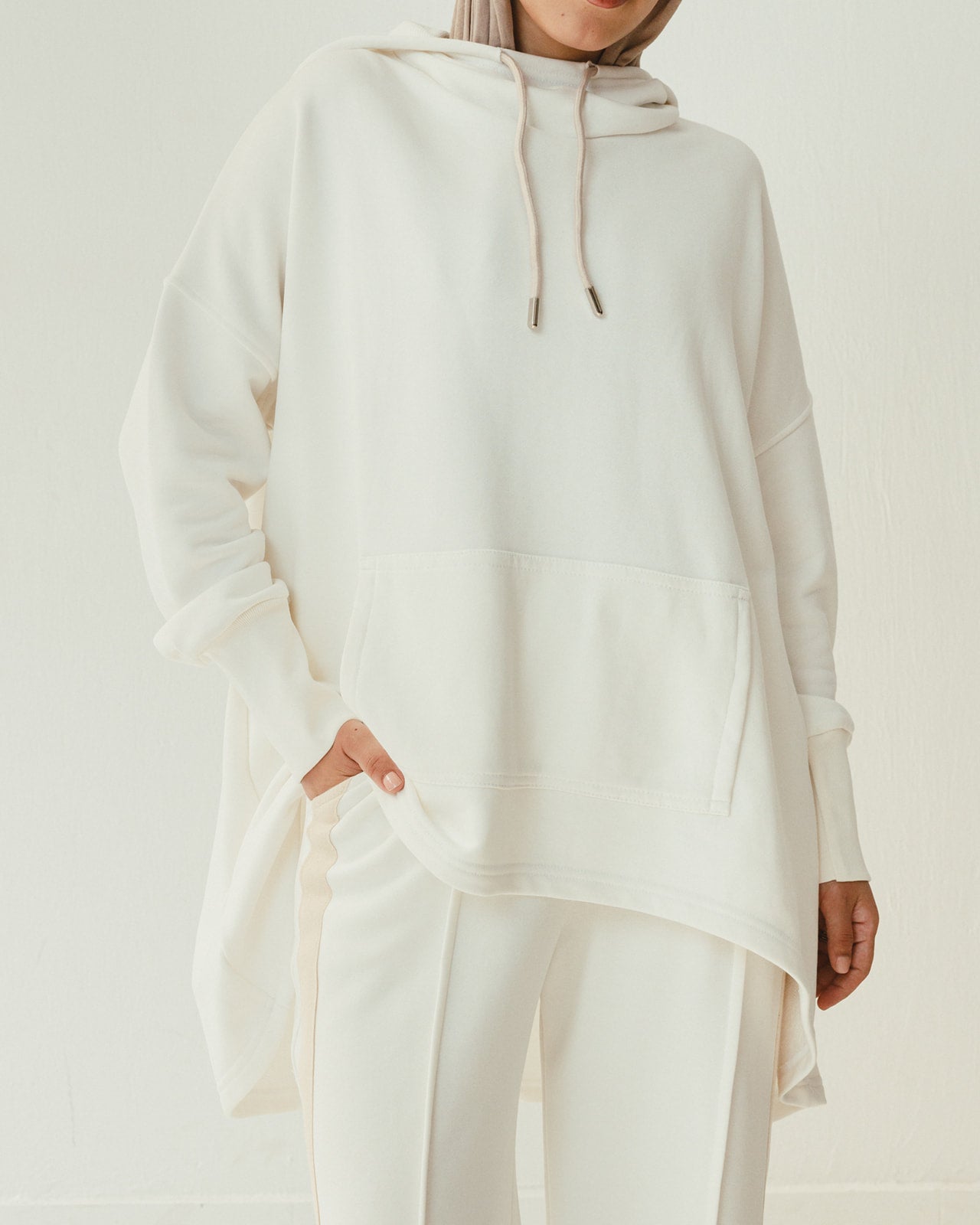 Tracksuit Hoodie Set in Off White