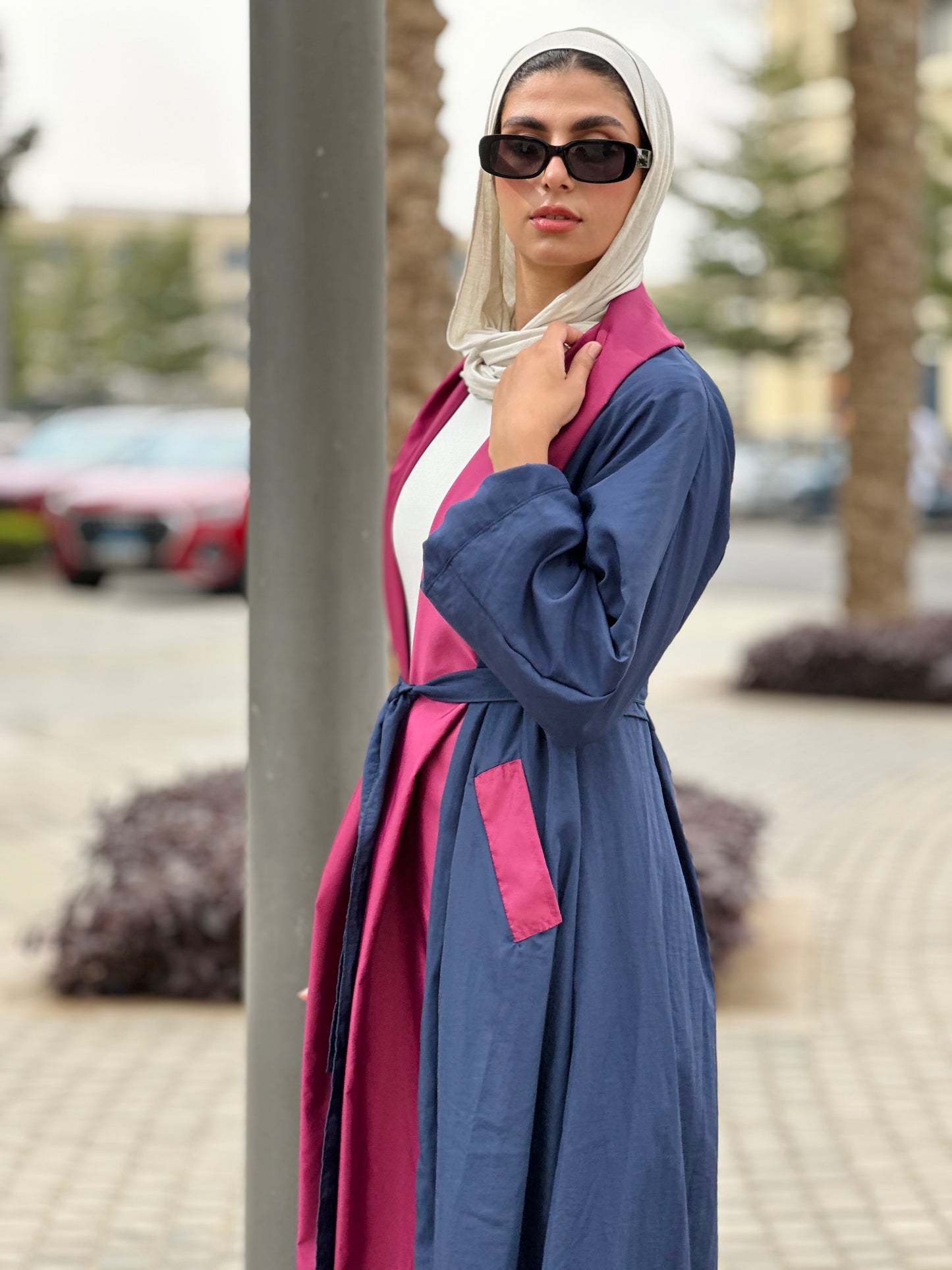 Bicolor Waterproof Trench Coat in Navy Blue