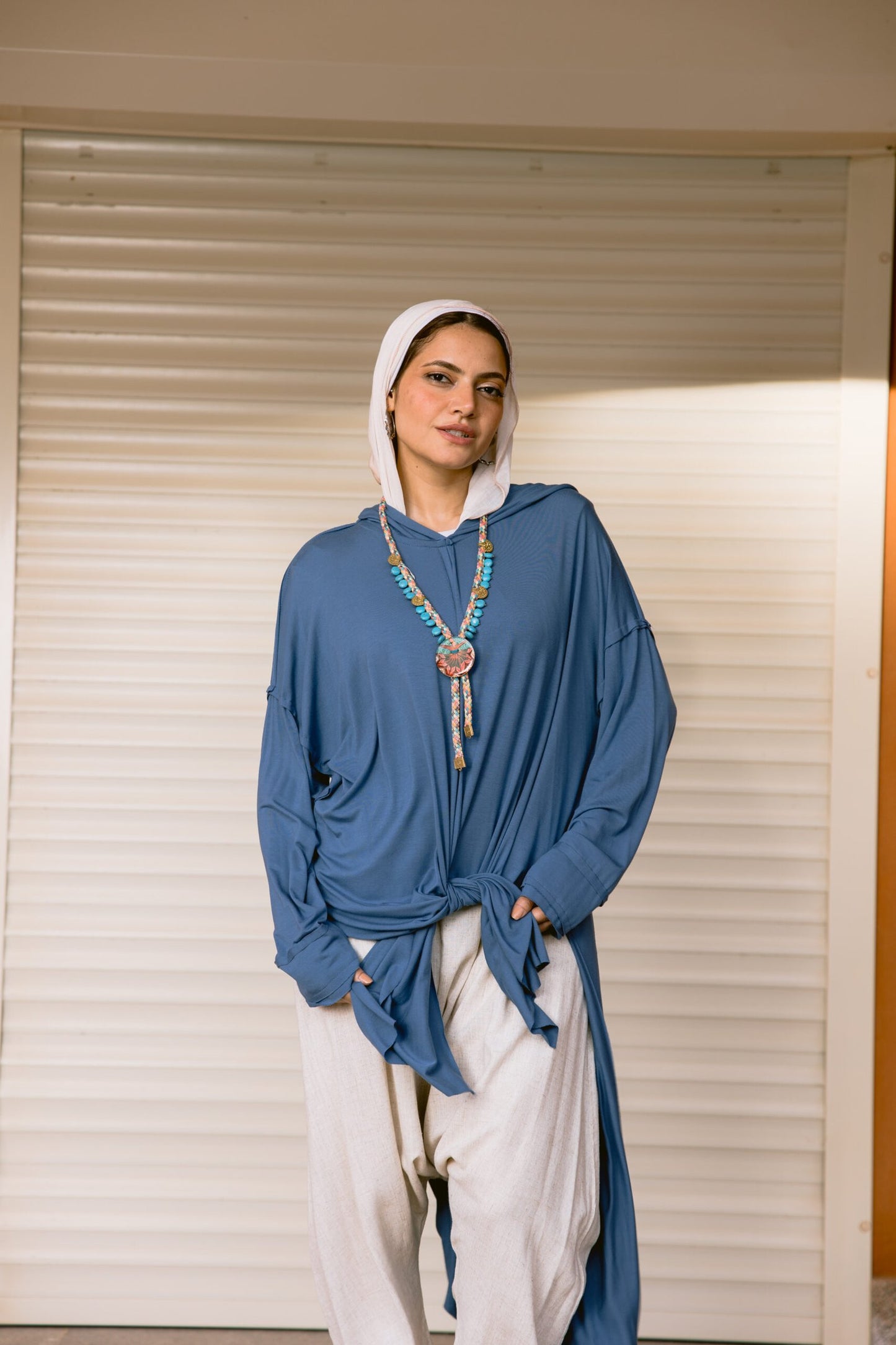 Multiway hoodie top in blue