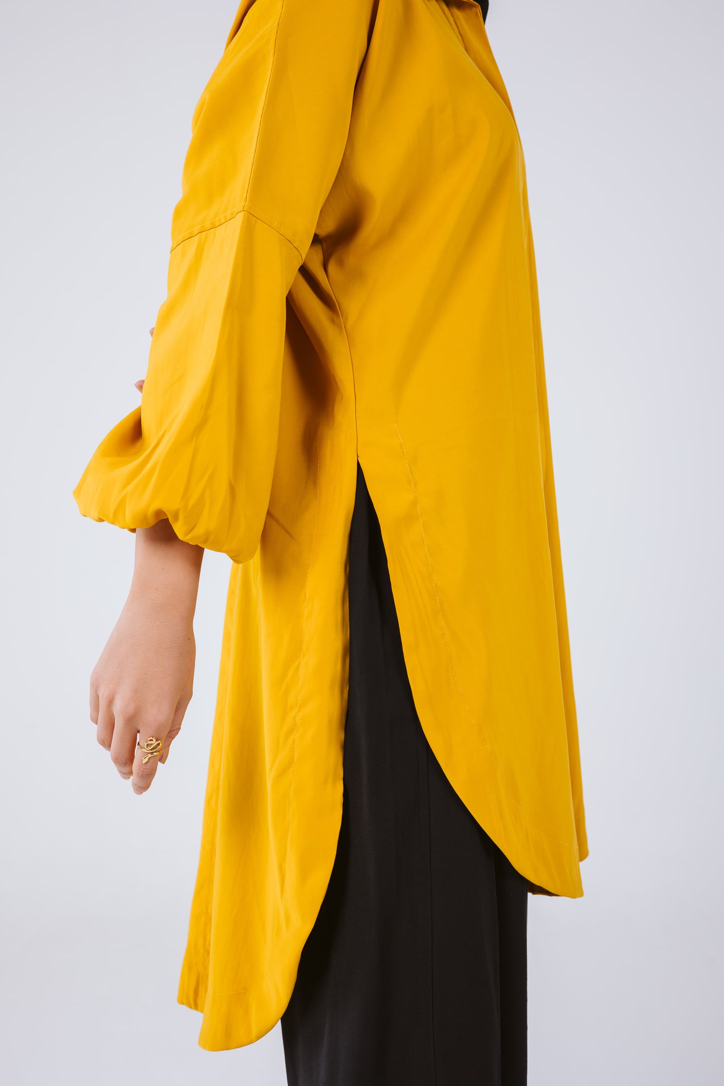 Puffy Sleeves High Low Shirt in Mustard