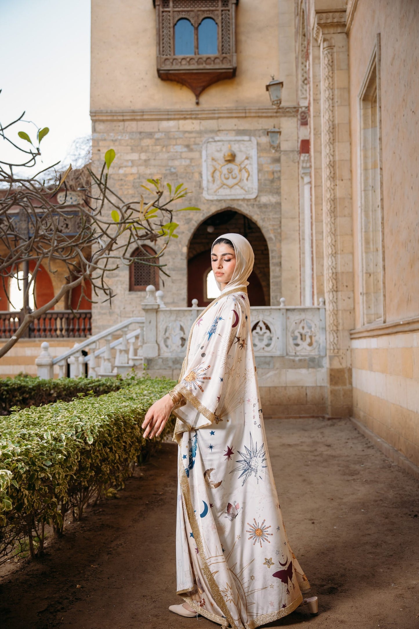 Najoom butterfly kaftan in off white