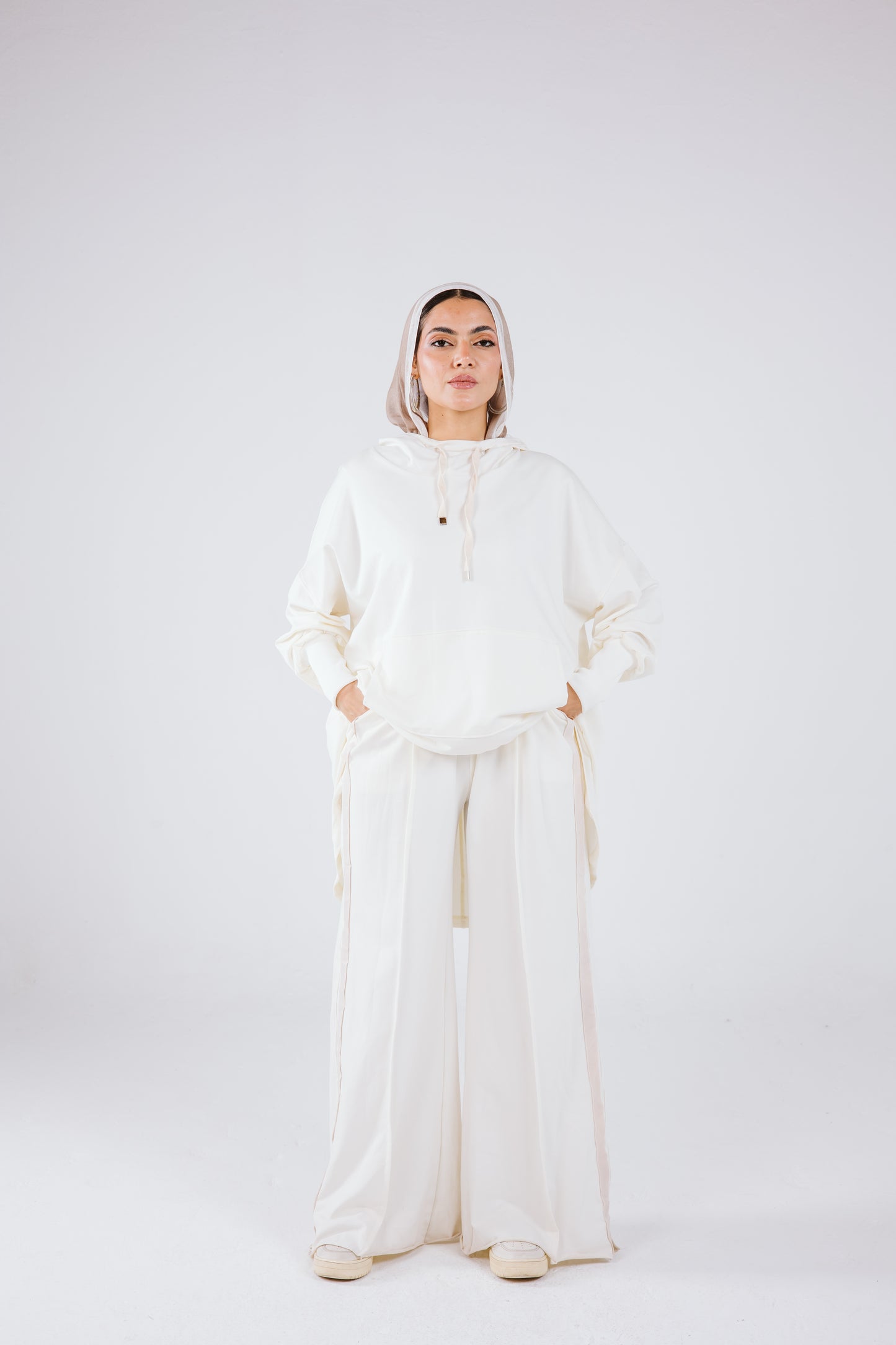 Tracksuit Hoodie Set in Off White
