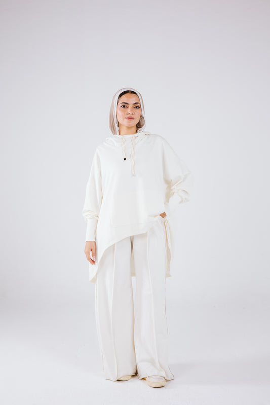 Hoodie Waves Sweatshirt Set in off White