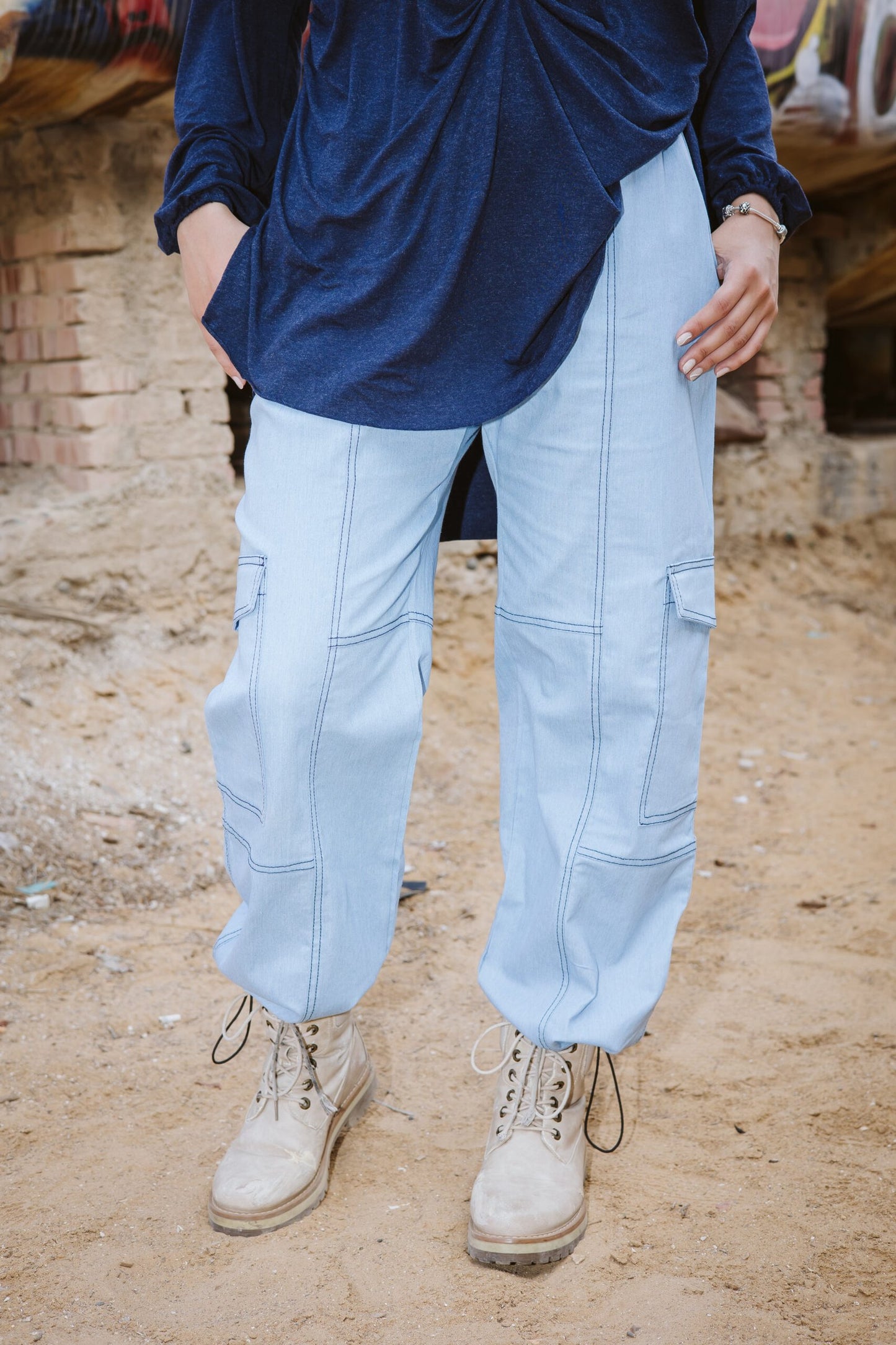 Parachute denim pants in blue