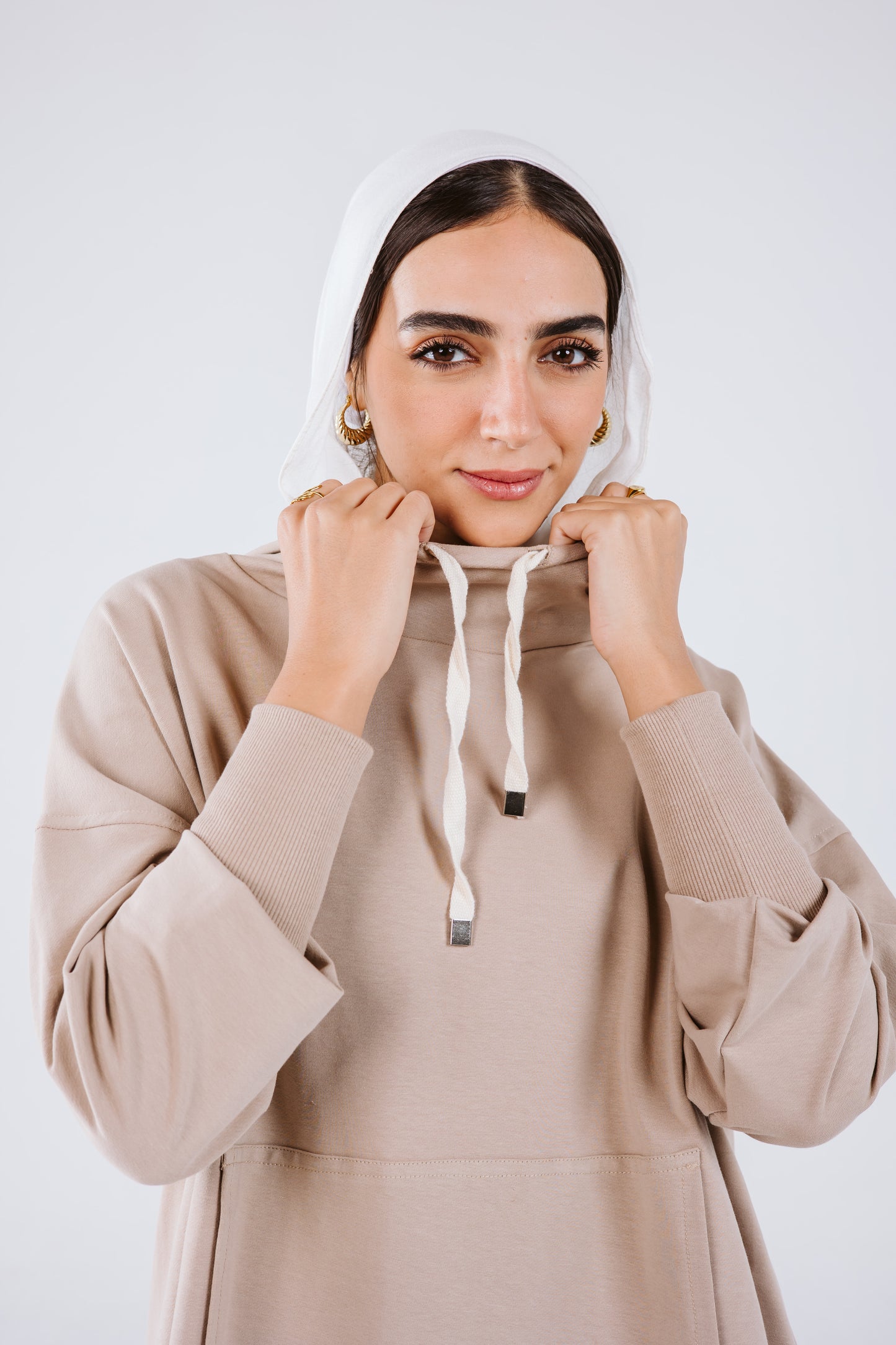 Hoodie Waves Sweatshirt Set in Beige