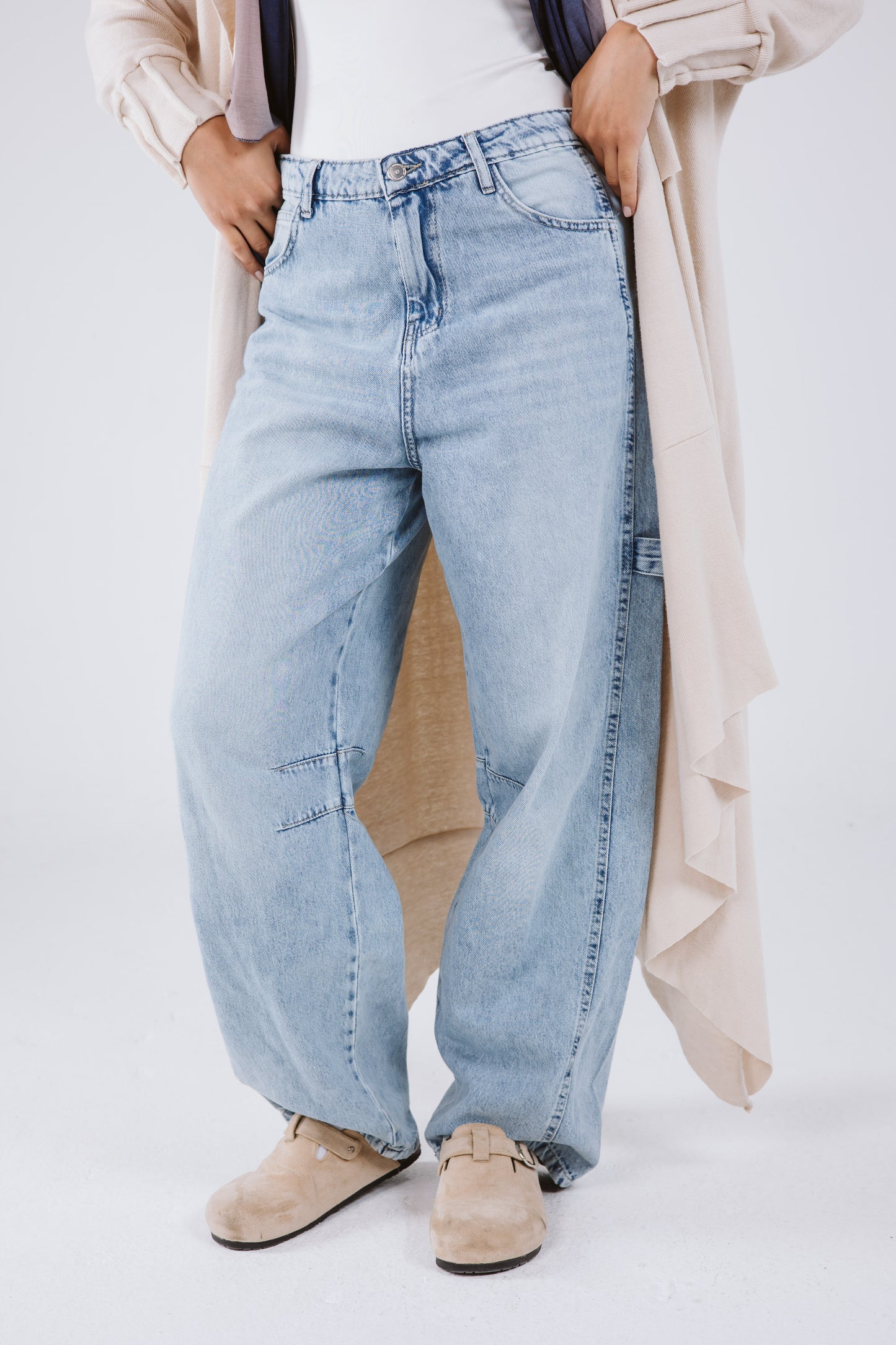 High Waist Balloon Denim Pants in Light Blue