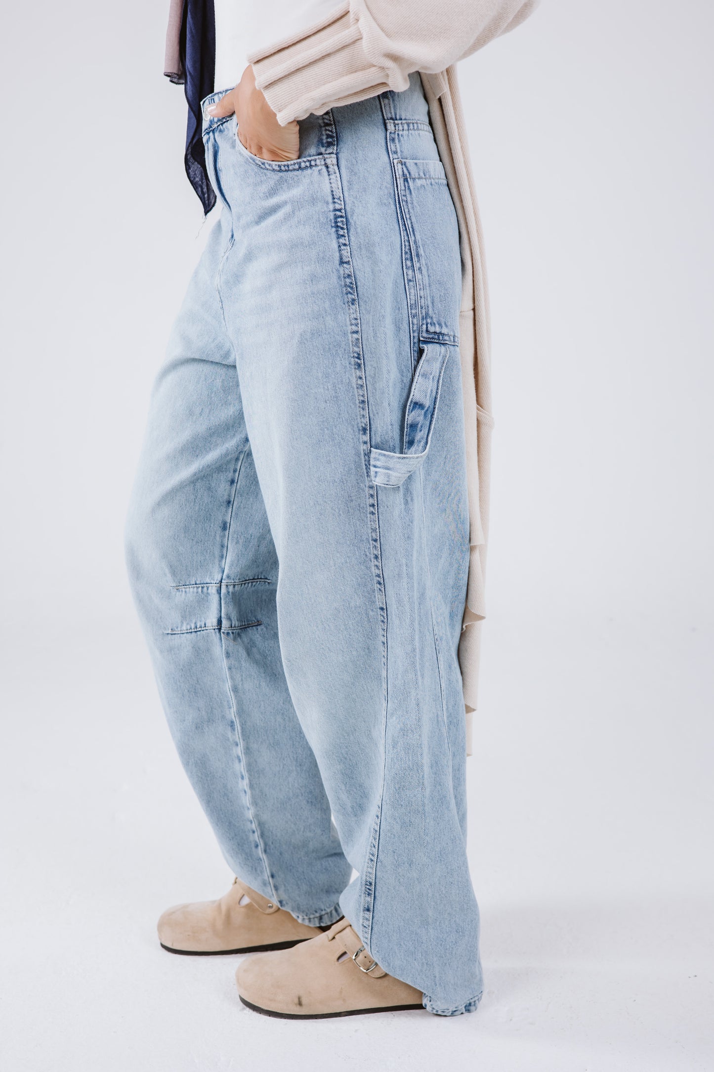 High Waist Balloon Denim Pants in Light Blue