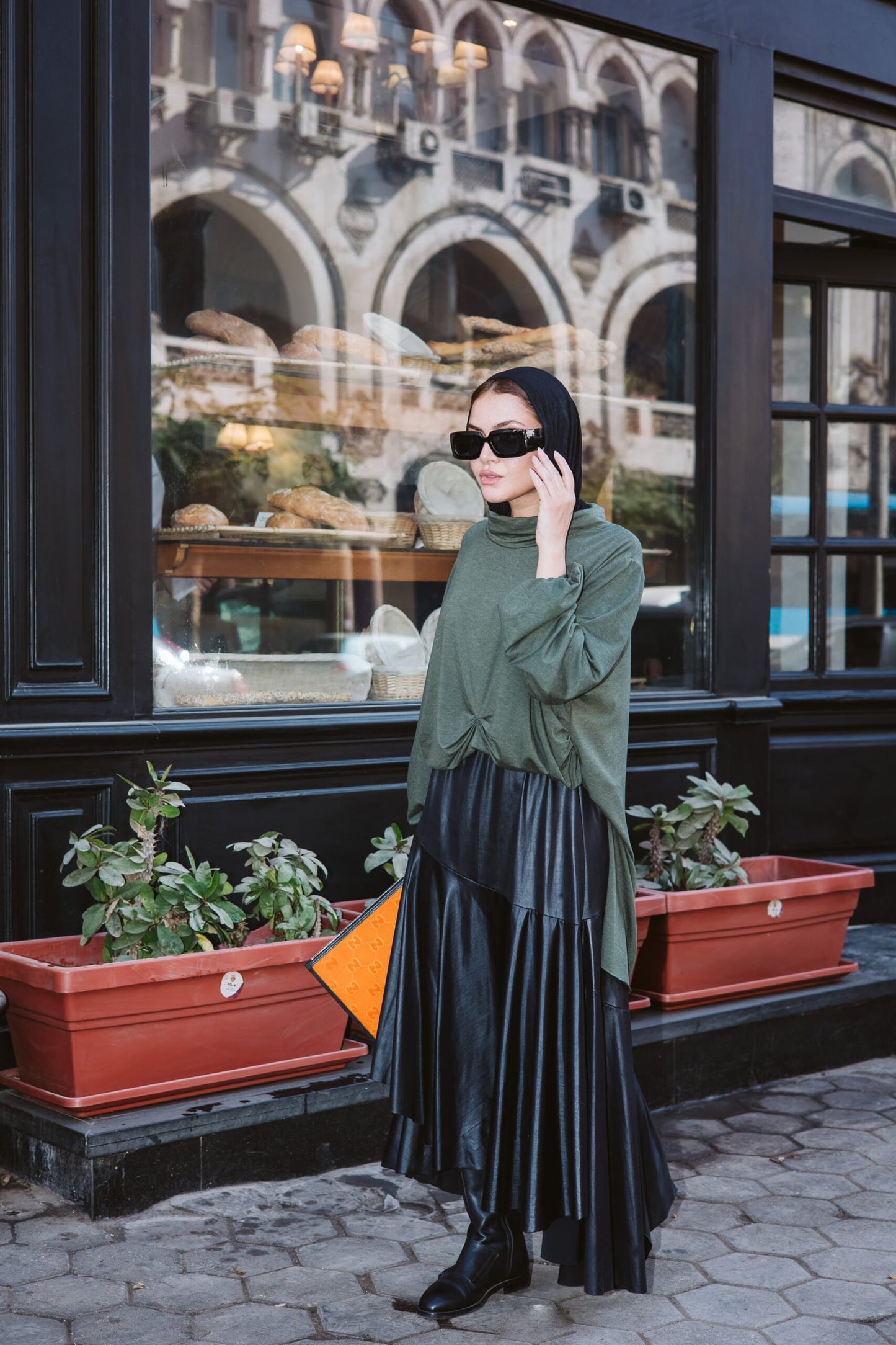 Flowy leather skirt