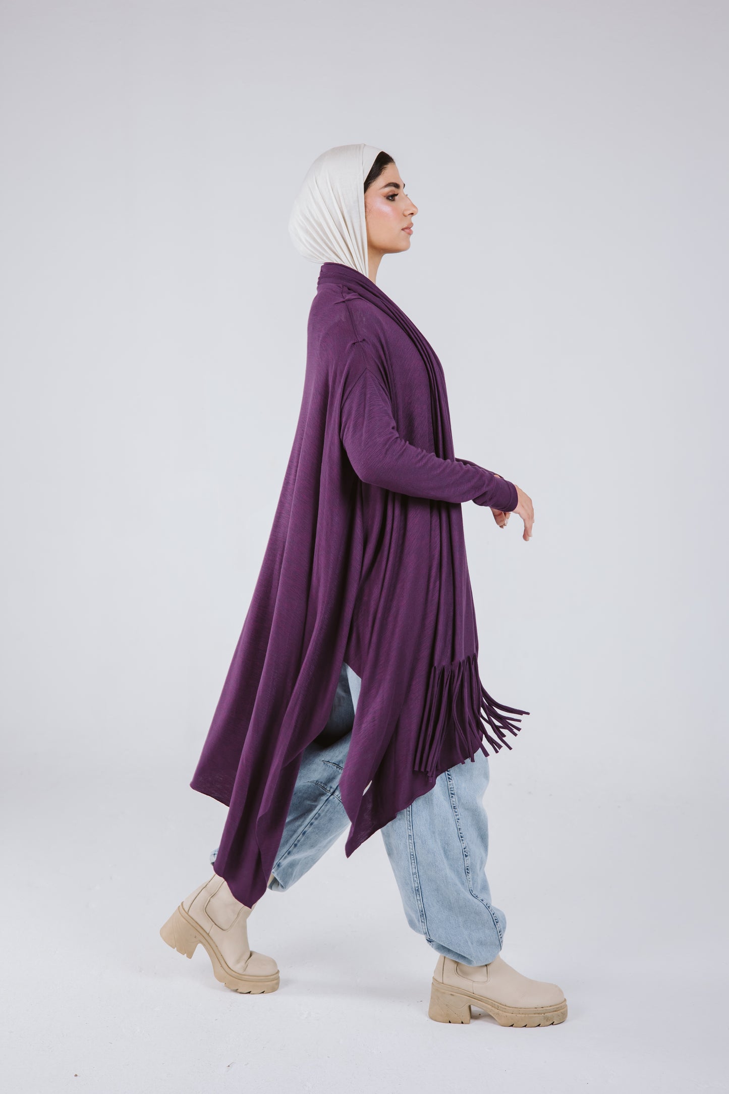 Waves Top with Fringes Scarf in Purple