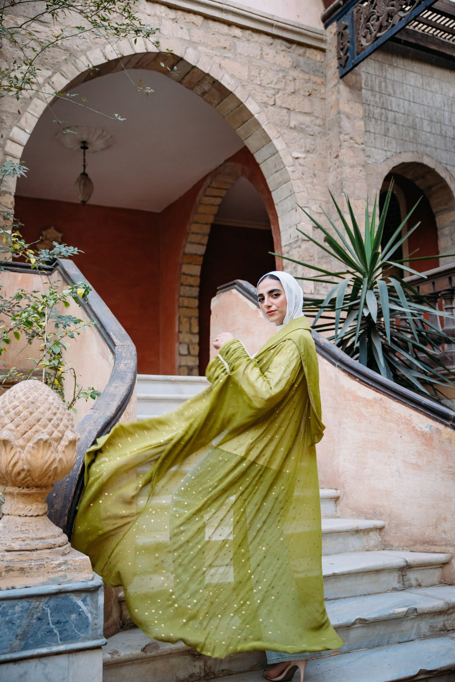 Starry kimono in apple green