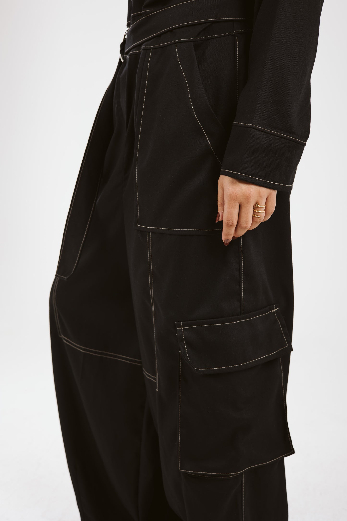 Belt Jumpsuit in Beige Stitches