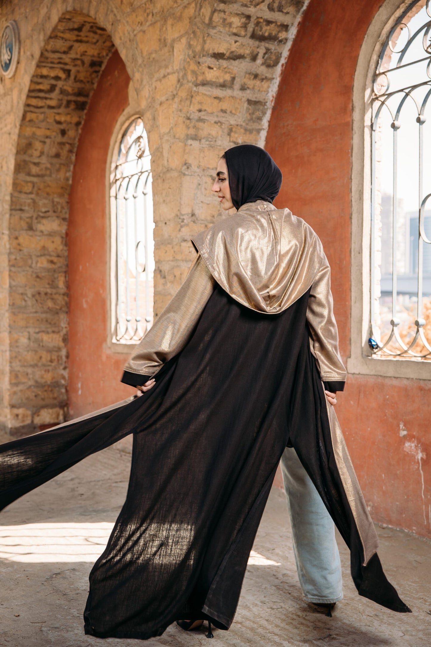 Black golden elegance linen kaftan