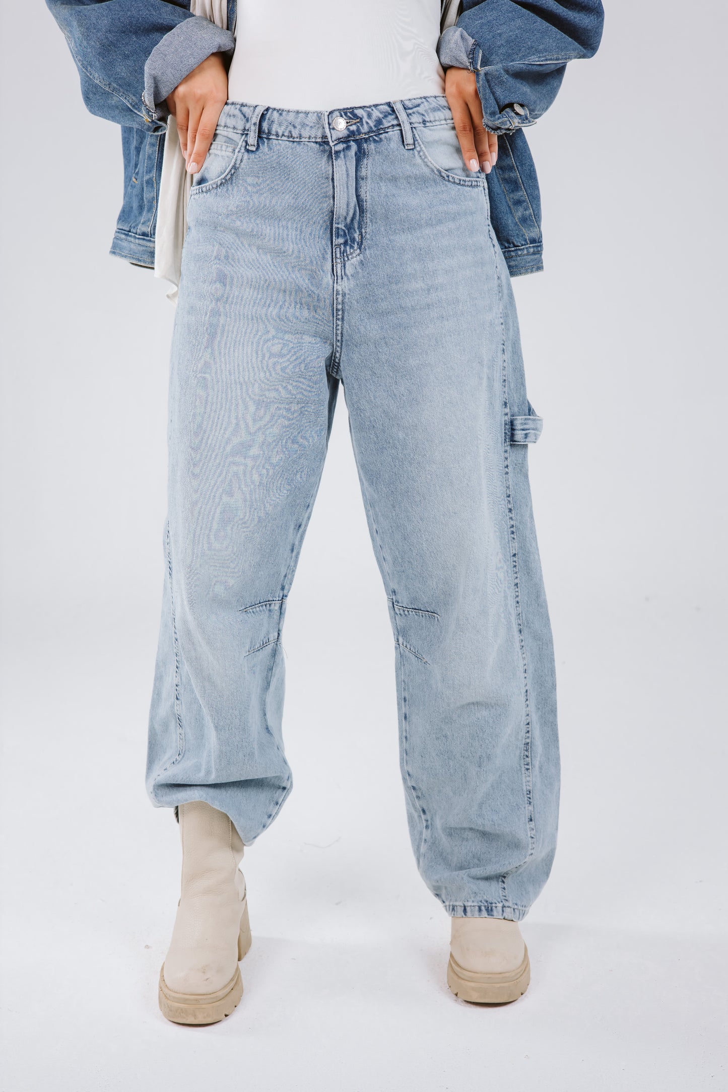 High Waist Balloon Denim Pants in Light Blue