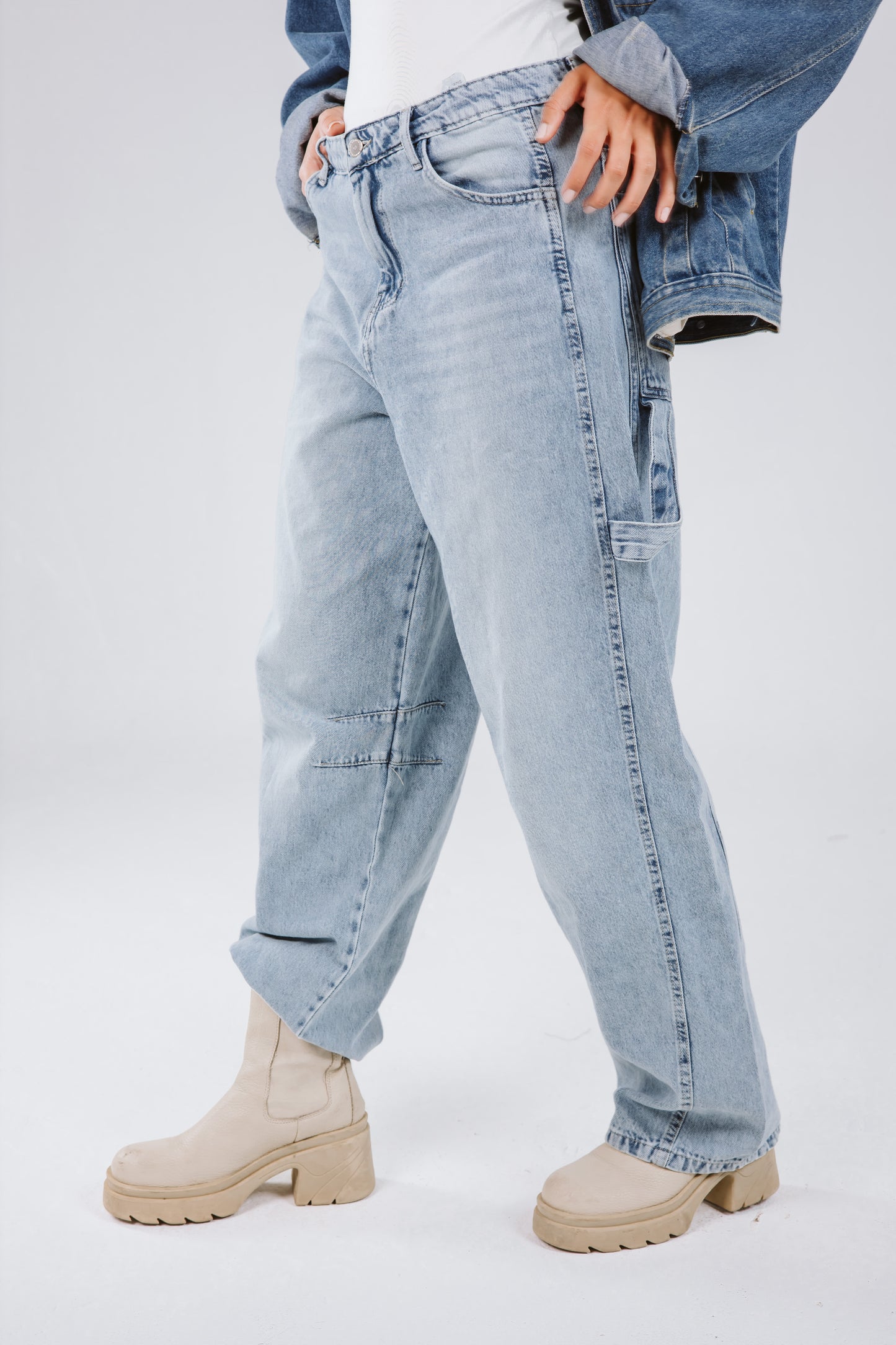 High Waist Balloon Denim Pants in Light Blue