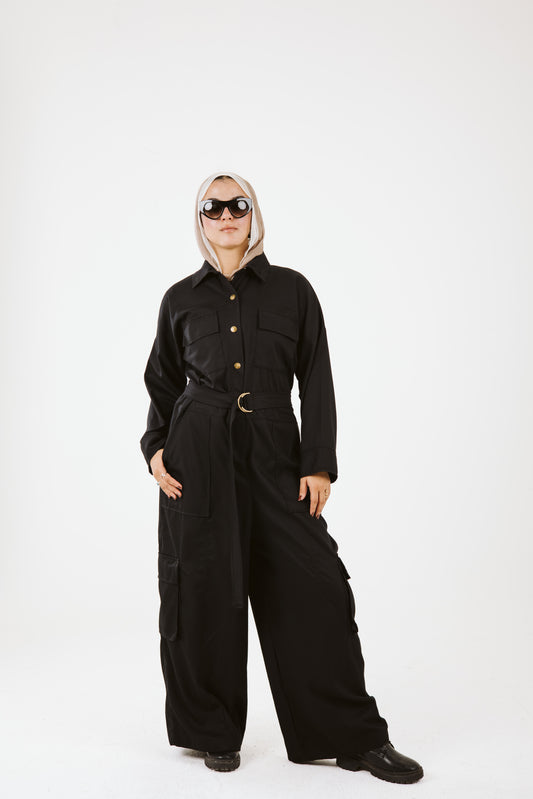 Belt Oversized Jumpsuit in Black