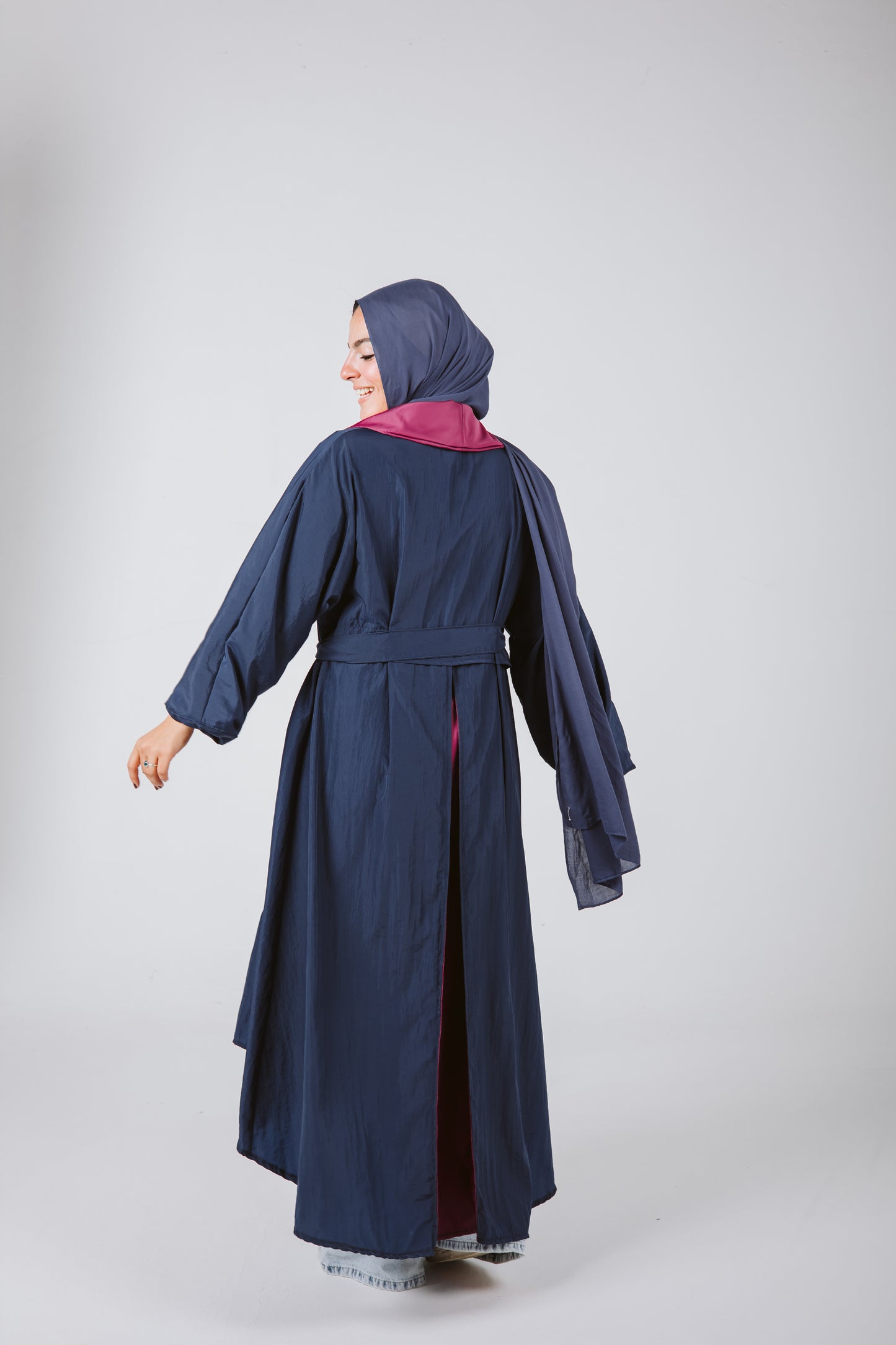 Bicolor Waterproof Trench Coat in Navy Blue